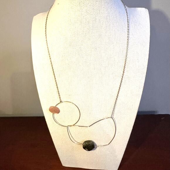 Abstract Faceted Bead Shapes Chain Necklace Goldtone Vermeil Marked 925 - Picture 2 of 6